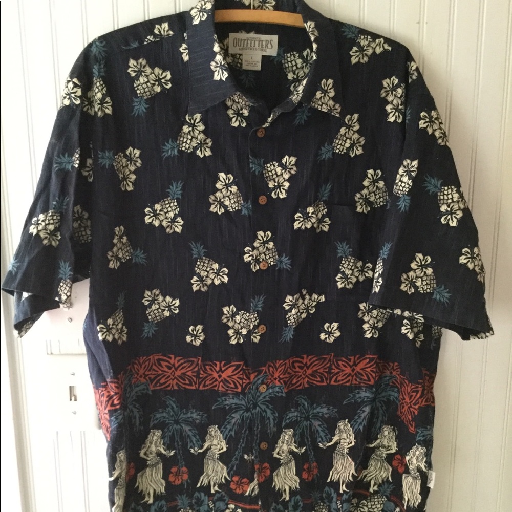 Men’s Size Large Hawaiian Shirt Hula Girls Navy